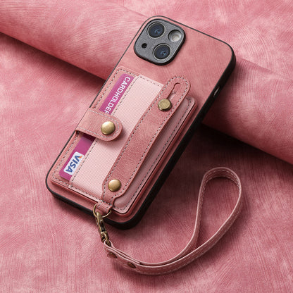 Wristband Lanyard Card Slot Leather Case Apple Phone Case
