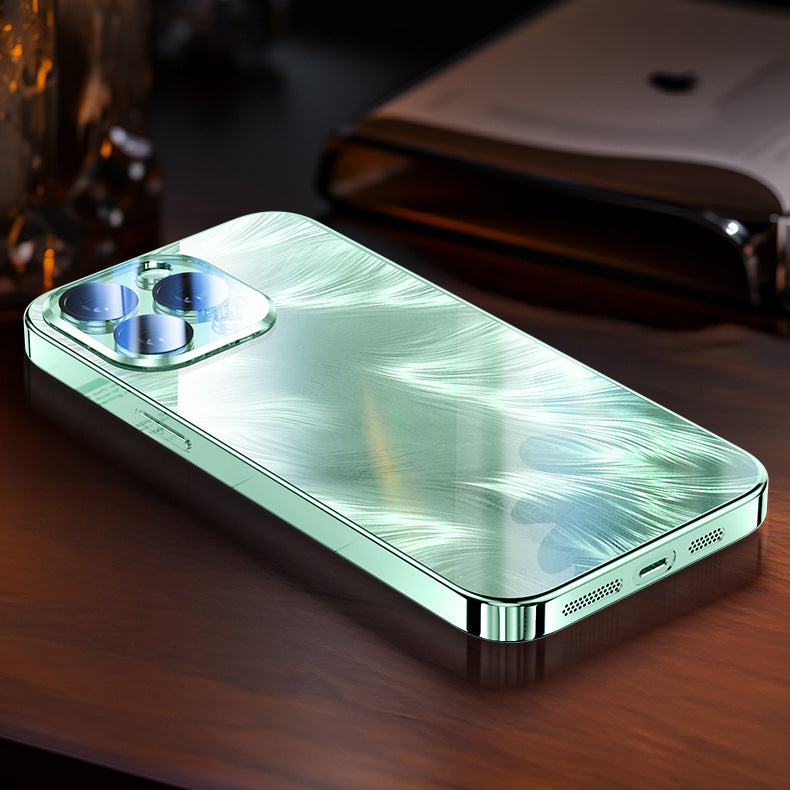 Ice crystal feather yarn electroplated glass Apple phone case