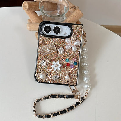Luxurious Creative Rhinestone Flower & Pearl iPhone Duo Case