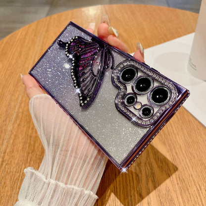 Three-dimensional butterfly rhinestone luxury glitter stand Samsung mobile phone case