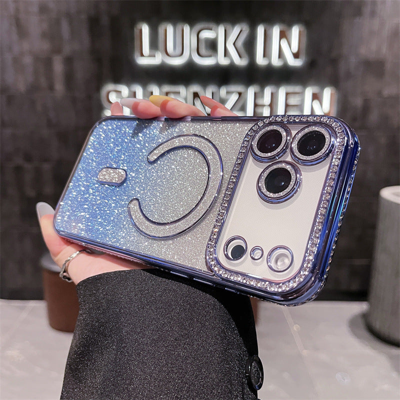 Diamond-studded luxury glitter magnetic iPhone case
