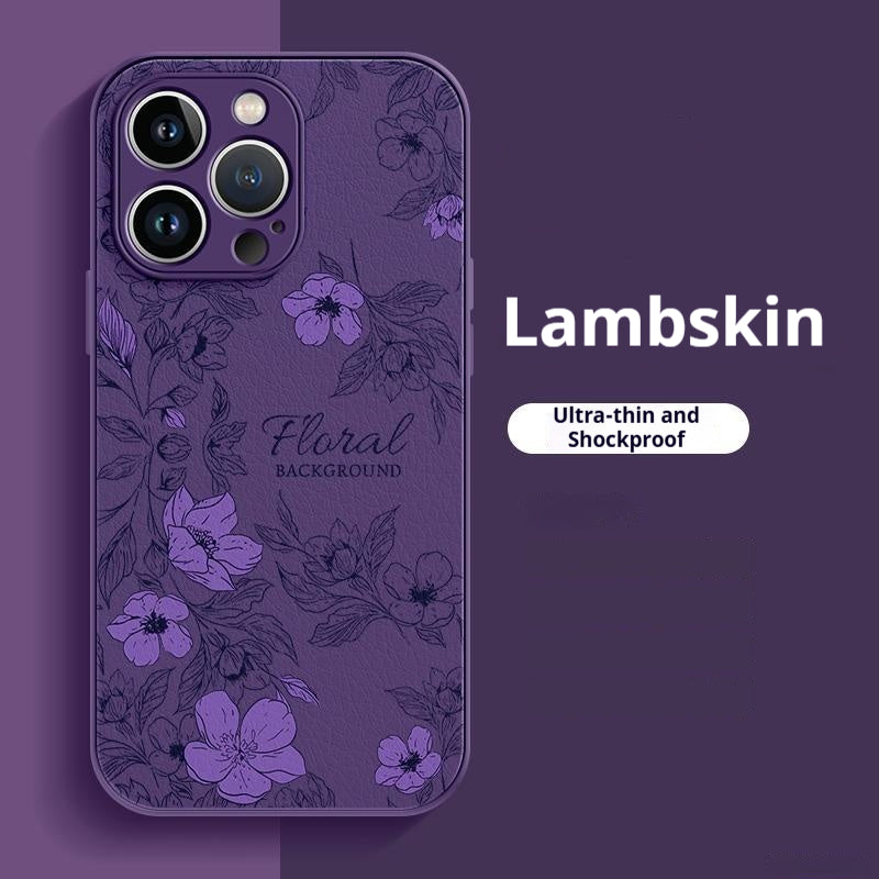 Camellia Pattern Lambskin Apple Phone Case