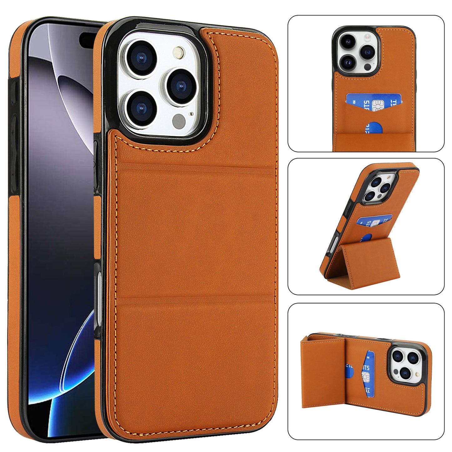 Tri-fold stand with card slot leather Apple phone case