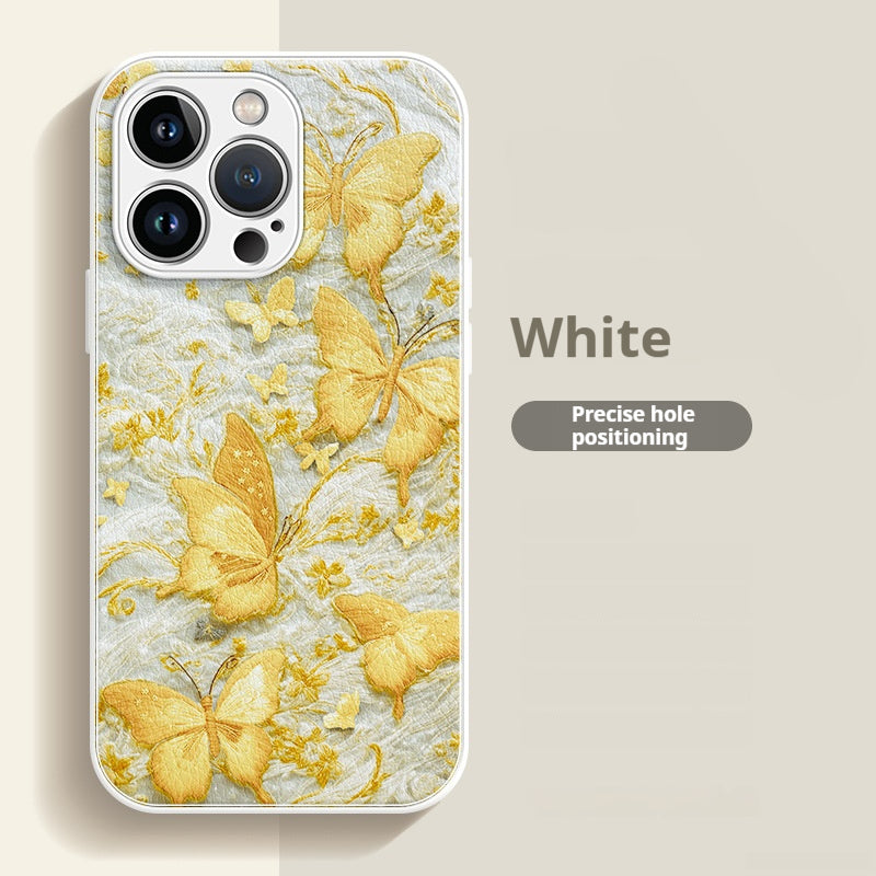 Embroidered butterfly lambskin shockproof Apple phone case