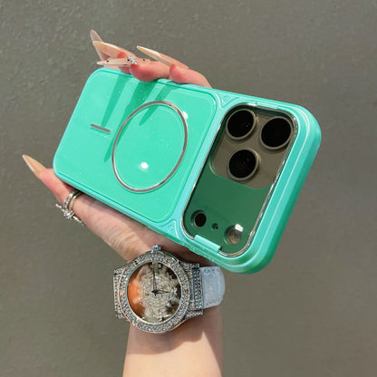 Flip-style lens holder glitter magnetic Apple phone case