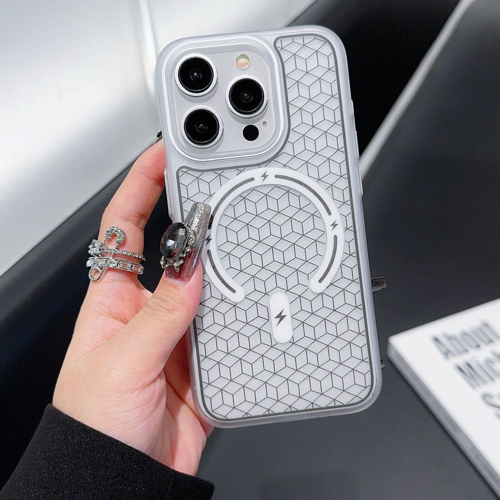 Carved matte skin-feel checkered magnetic iPhone case