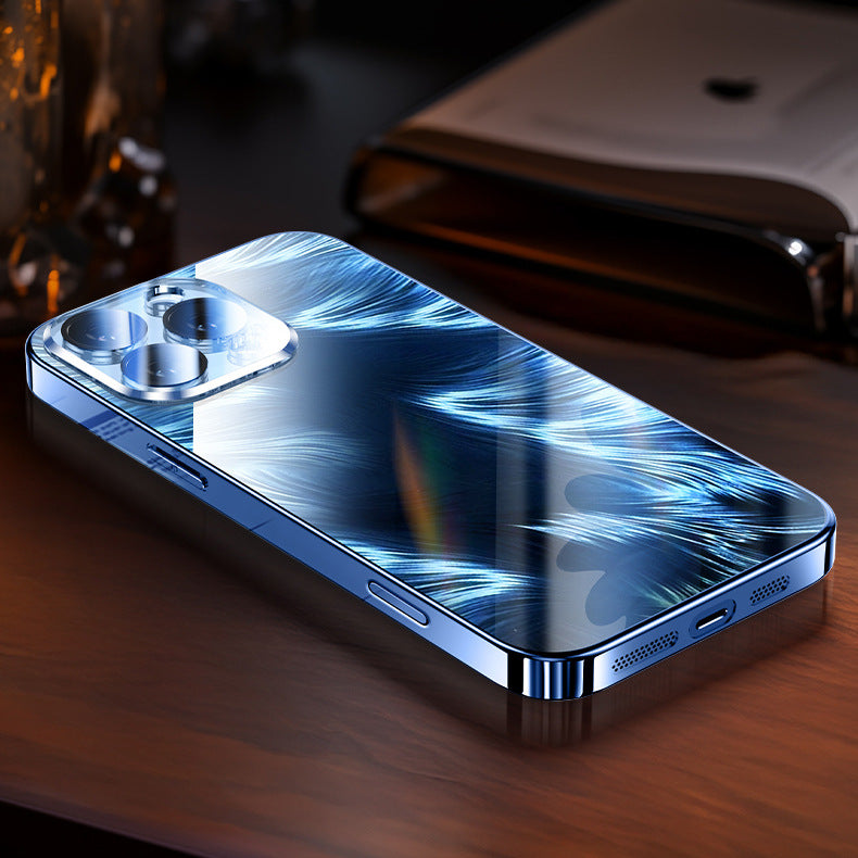 Ice crystal feather yarn electroplated glass Apple phone case