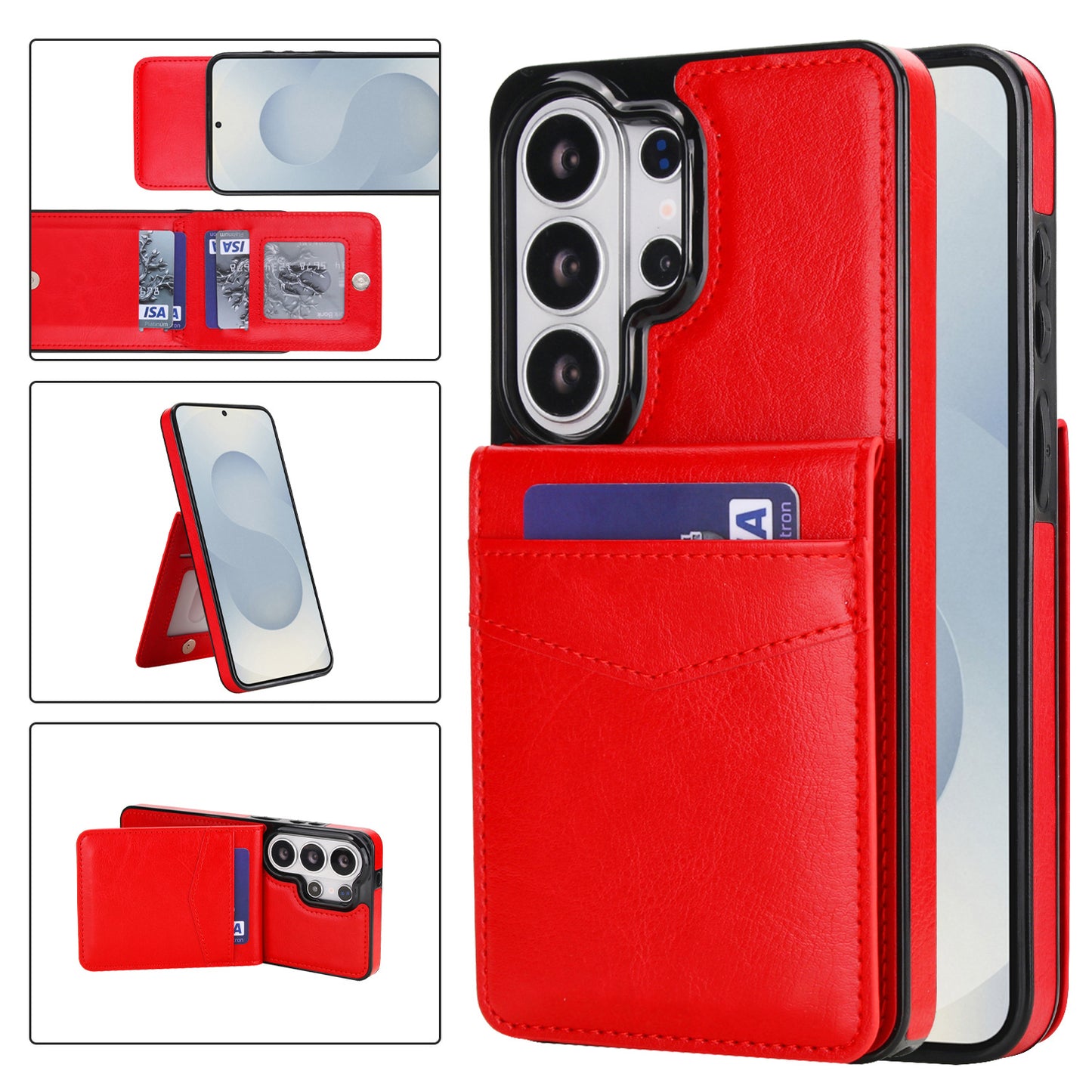 Flip-style solid color SIM card slot leather case for Samsung phones