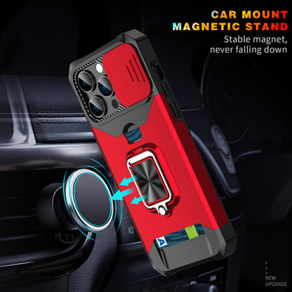 Card Sliding Window Anti-fall Car Ring Holder Phone Case For iPhone