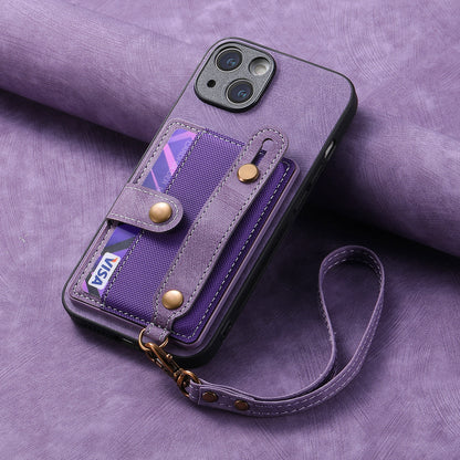 Wristband Lanyard Card Slot Leather Case Apple Phone Case