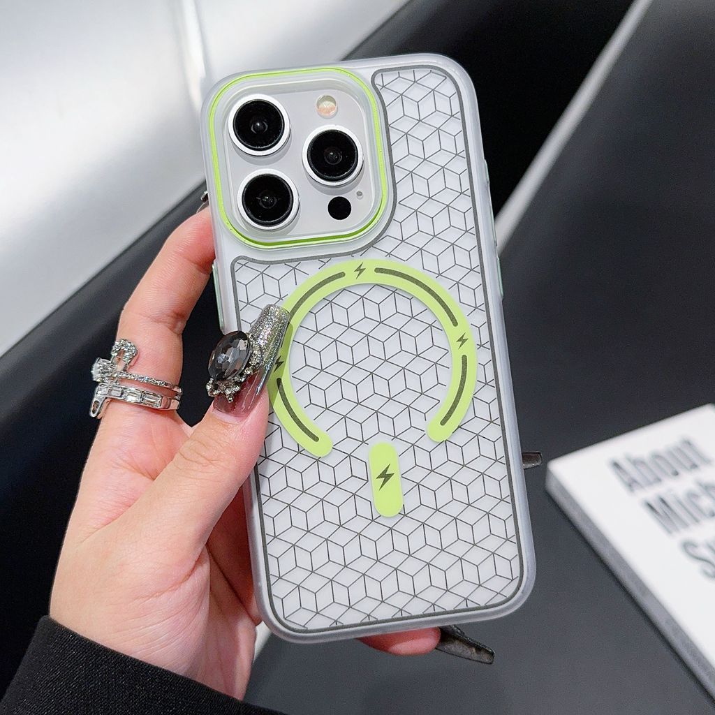 Carved matte skin-feel checkered magnetic iPhone case