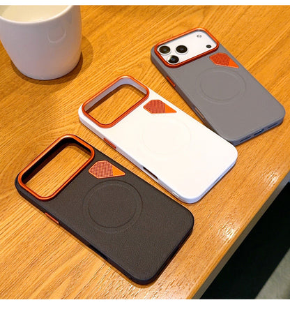 Luxury vegan leather gold-plated solid color magnetic Apple phone case