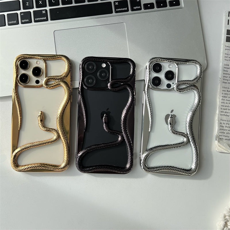 Electroplating three-dimensional matte hollow snake Apple phone case