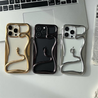 Electroplating three-dimensional matte hollow snake Apple phone case
