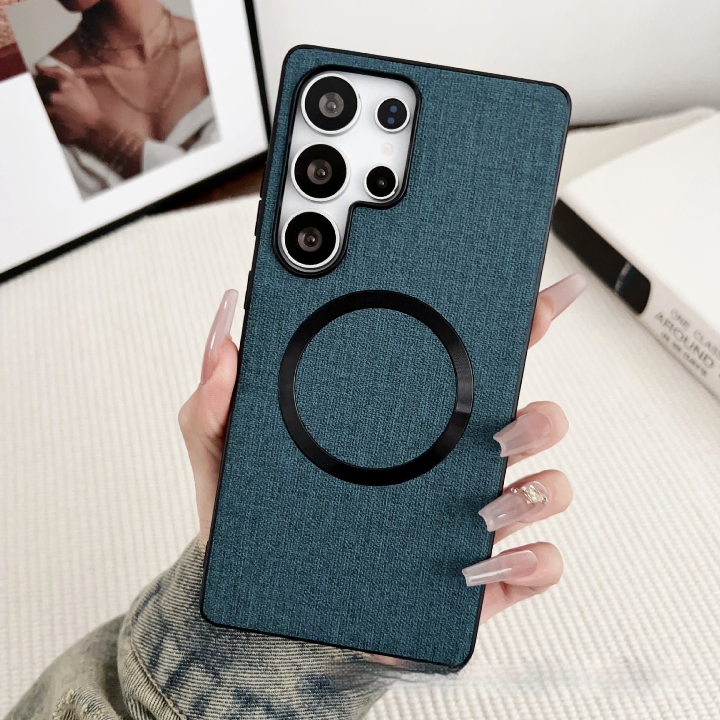 Solid color fabric magnetic Samsung phone case
