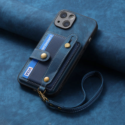 Wristband Lanyard Card Slot Leather Case Apple Phone Case