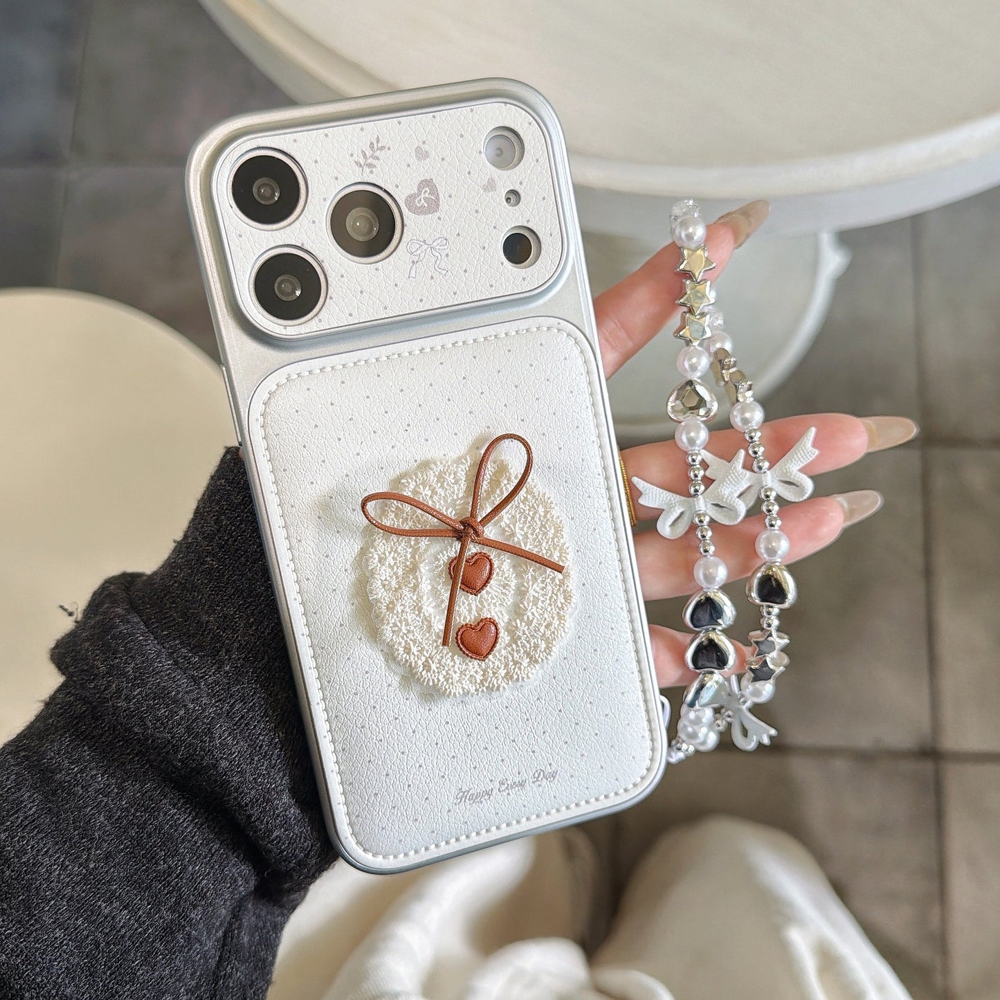 Polka dot lace bow Apple phone case
