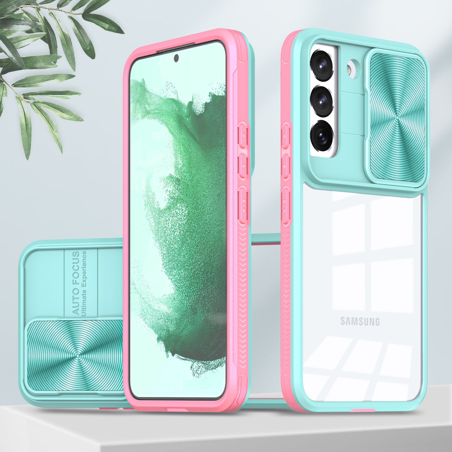 Transparent color-blocked sliding window Samsung phone case