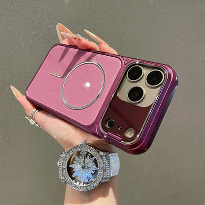 Flip-style lens holder glitter magnetic Apple phone case