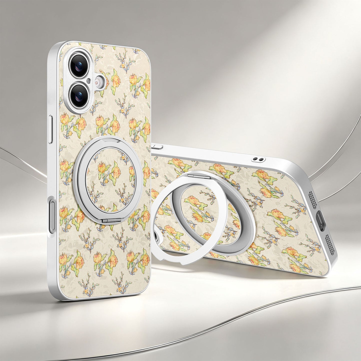 Electroplated leather floral rotating stand magnetic Apple phone case