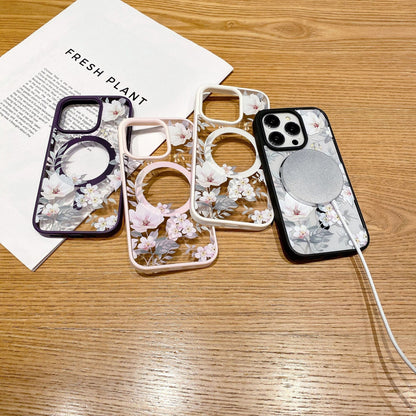 Floral Pattern Acrylic Magnetic Apple Phone Case