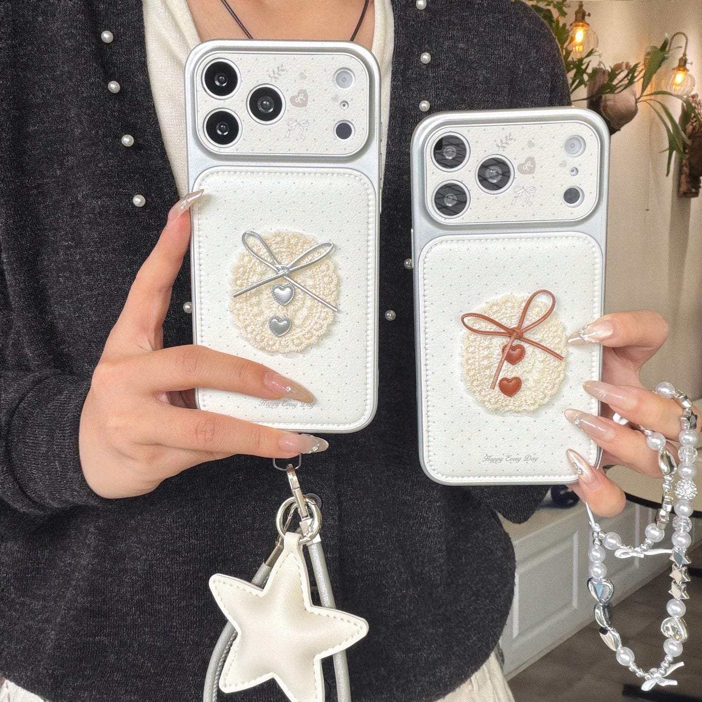 Polka dot lace bow Apple phone case
