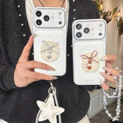 Polka dot lace bow Apple phone case