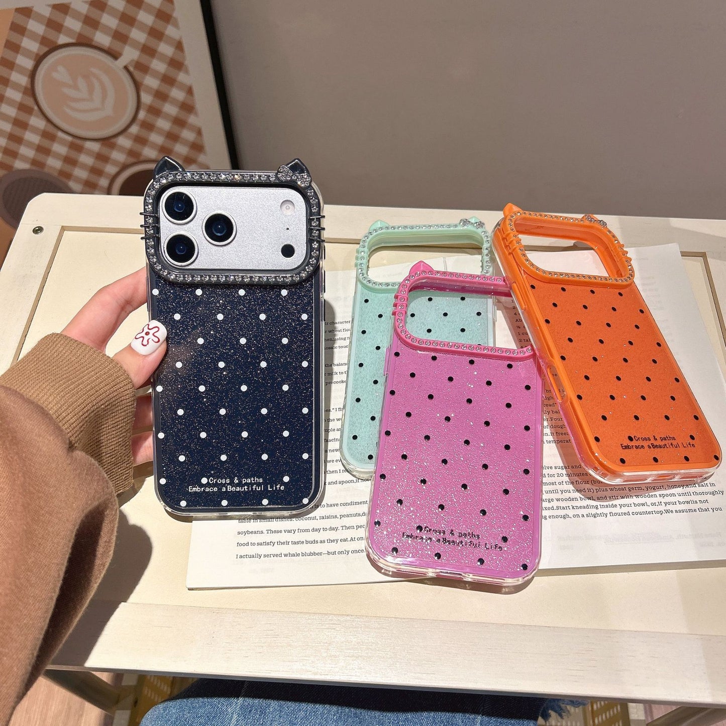 Polka dot cat ear fashion Apple phone case