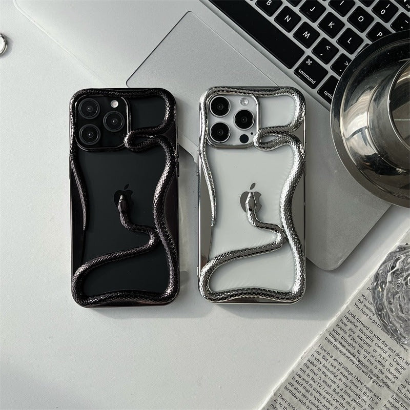 Electroplating three-dimensional matte hollow snake Apple phone case