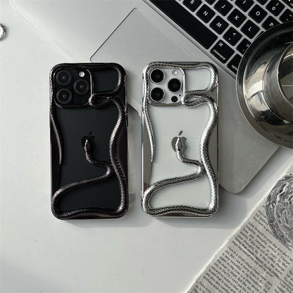 Electroplating three-dimensional matte hollow snake Apple phone case