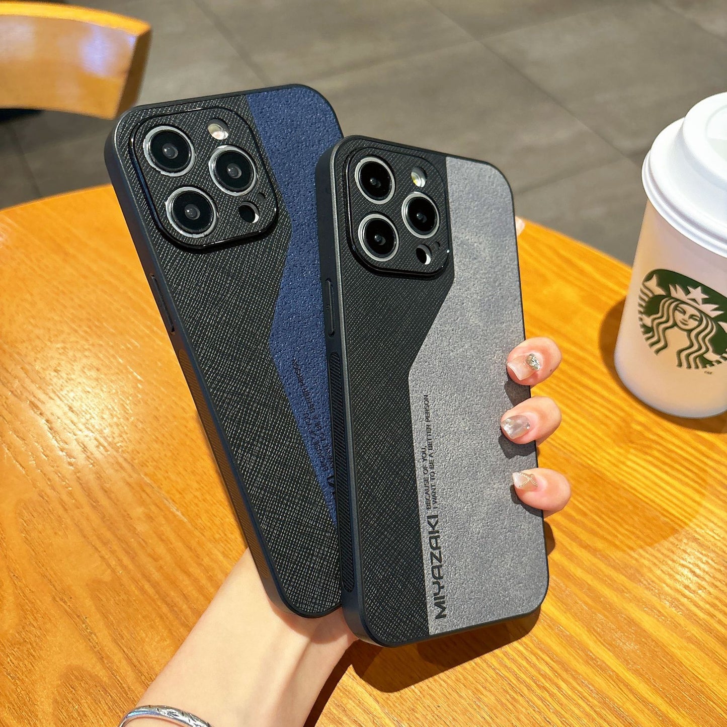 Color-blocked leather Apple phone case