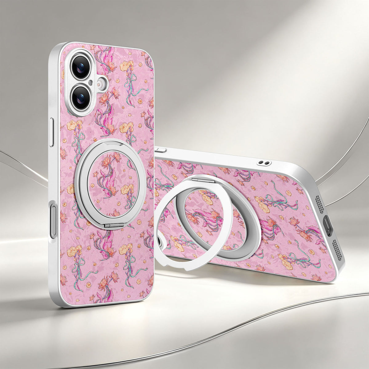 Magnetic Rotating Stand iPhone Case with Floral Print