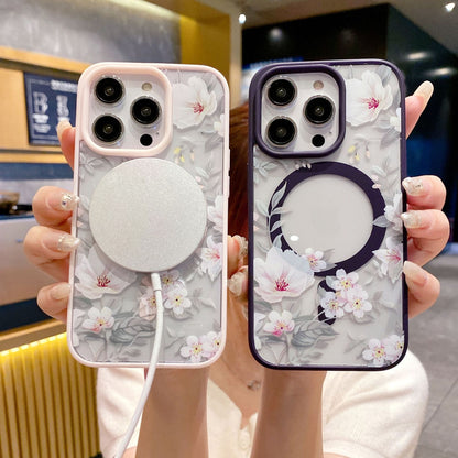 Floral Pattern Acrylic Magnetic Apple Phone Case