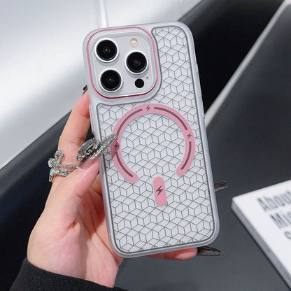 Carved matte skin-feel checkered magnetic iPhone case