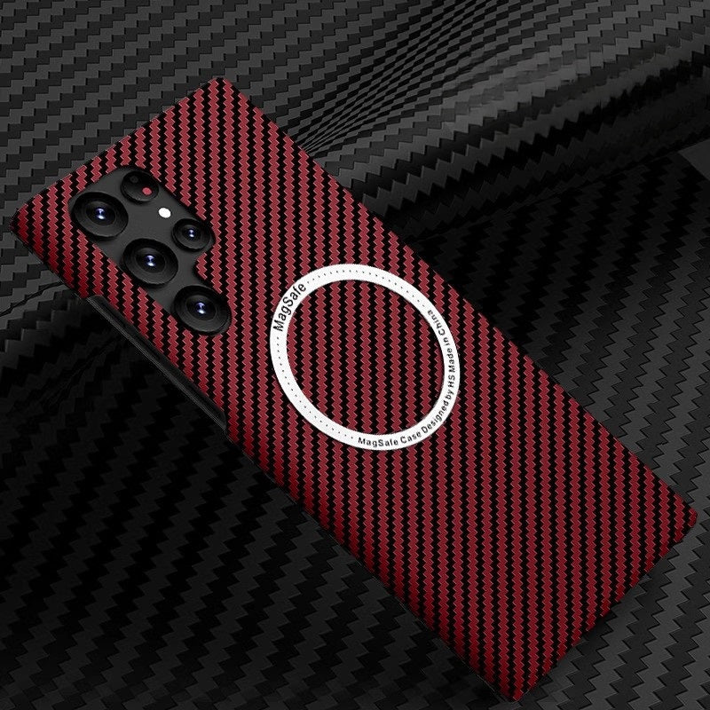 Color-blocked carbon fiber magnetic Samsung phone case