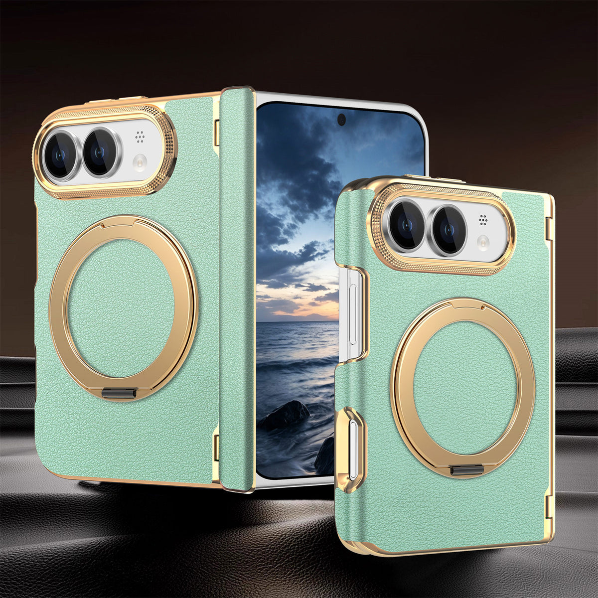 Premium Diamond Pattern Magnetic Large Window Apple Phone Case