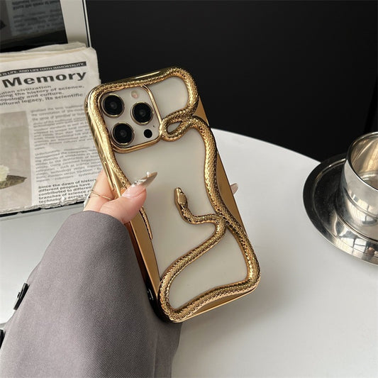 Electroplating three-dimensional matte hollow snake Apple phone case