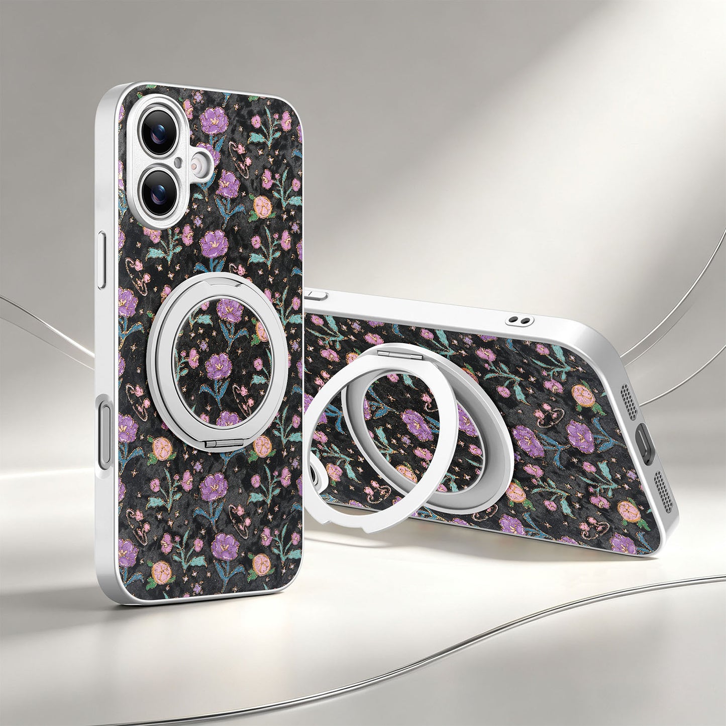 Electroplated leather floral rotating stand magnetic Apple phone case