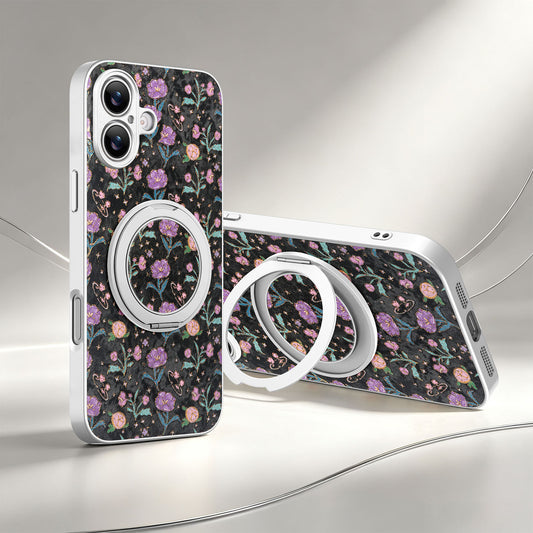 Electroplated leather floral rotating stand magnetic Apple phone case