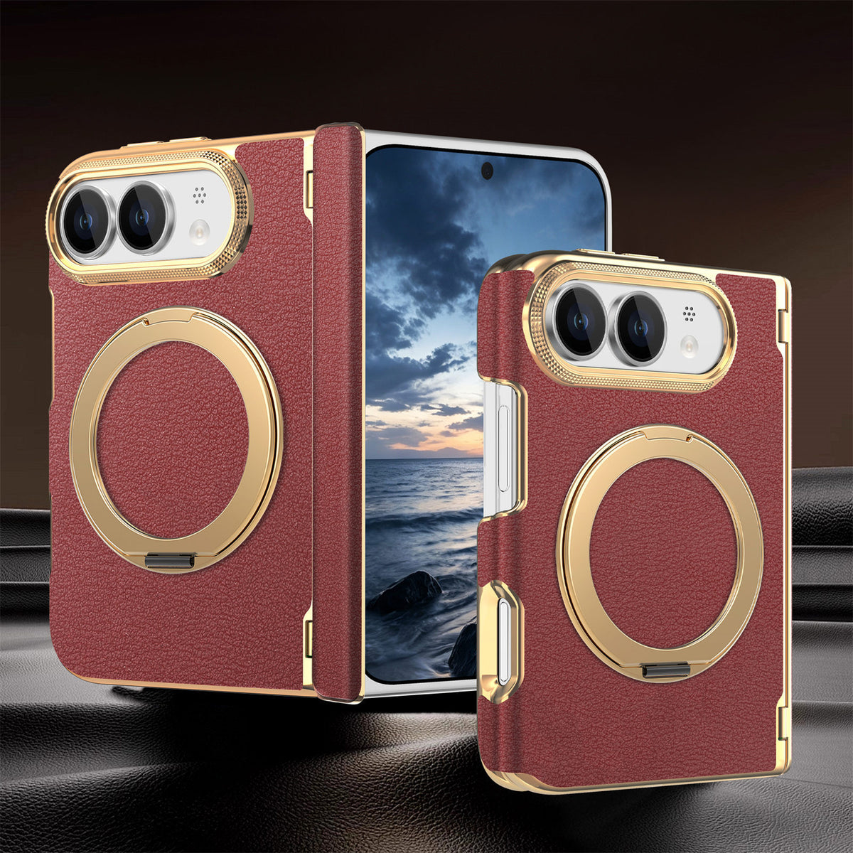 Premium Diamond Pattern Magnetic Large Window Apple Phone Case