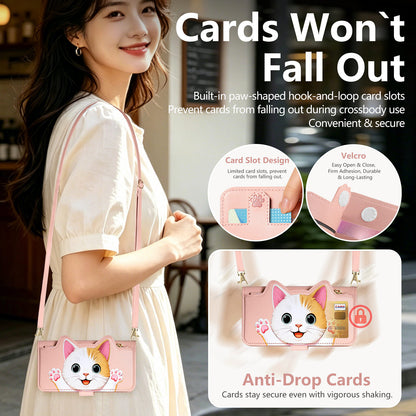 Cat and dog style flip phone case with short lanyard for Samsung phones