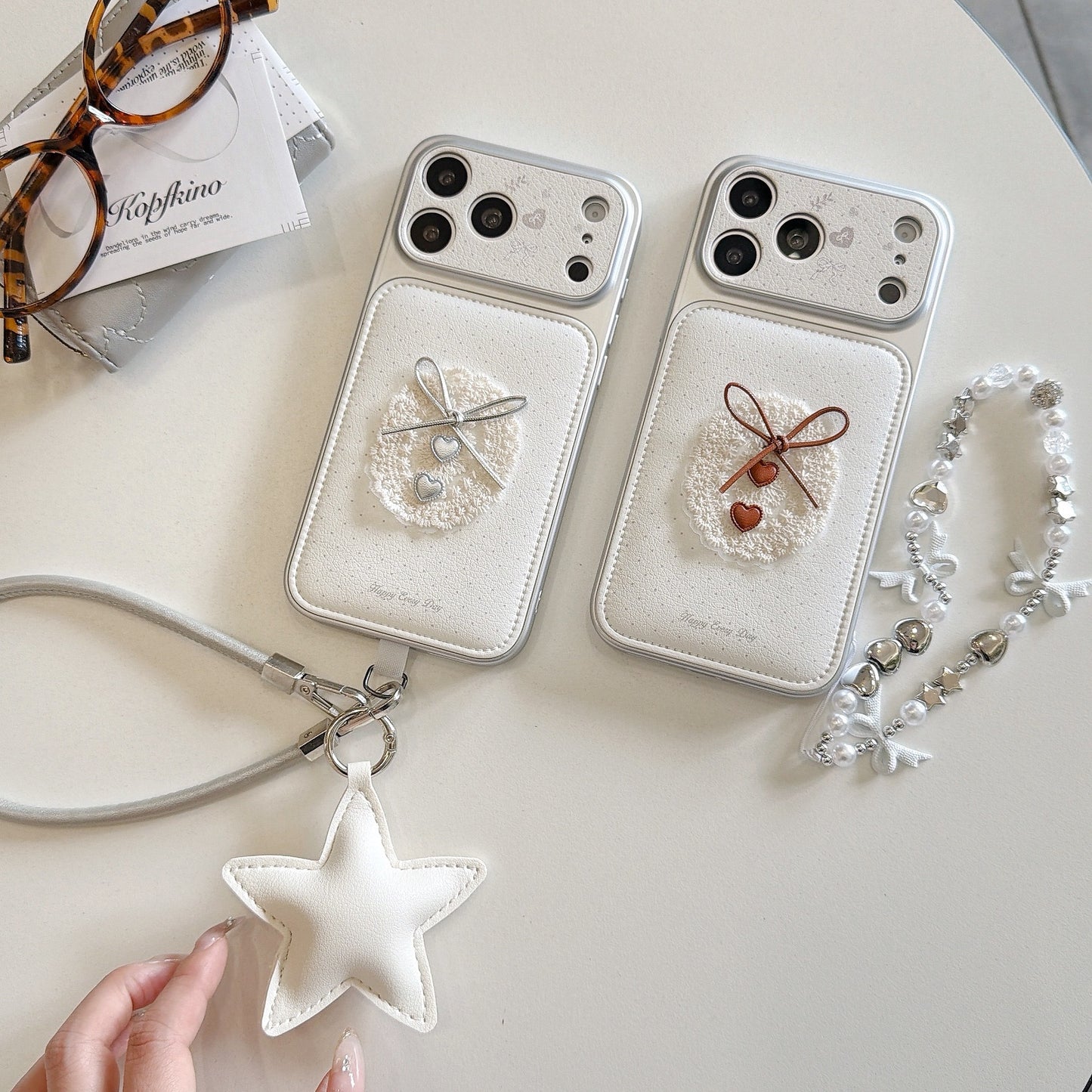 Polka dot lace bow Apple phone case