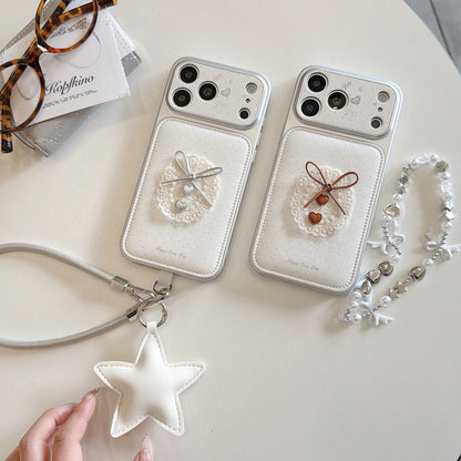 Polka dot lace bow Apple phone case