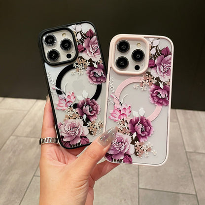 Floral Pattern Acrylic Magnetic Apple Phone Case