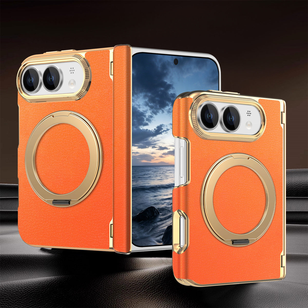 Premium Diamond Pattern Magnetic Large Window Apple Phone Case