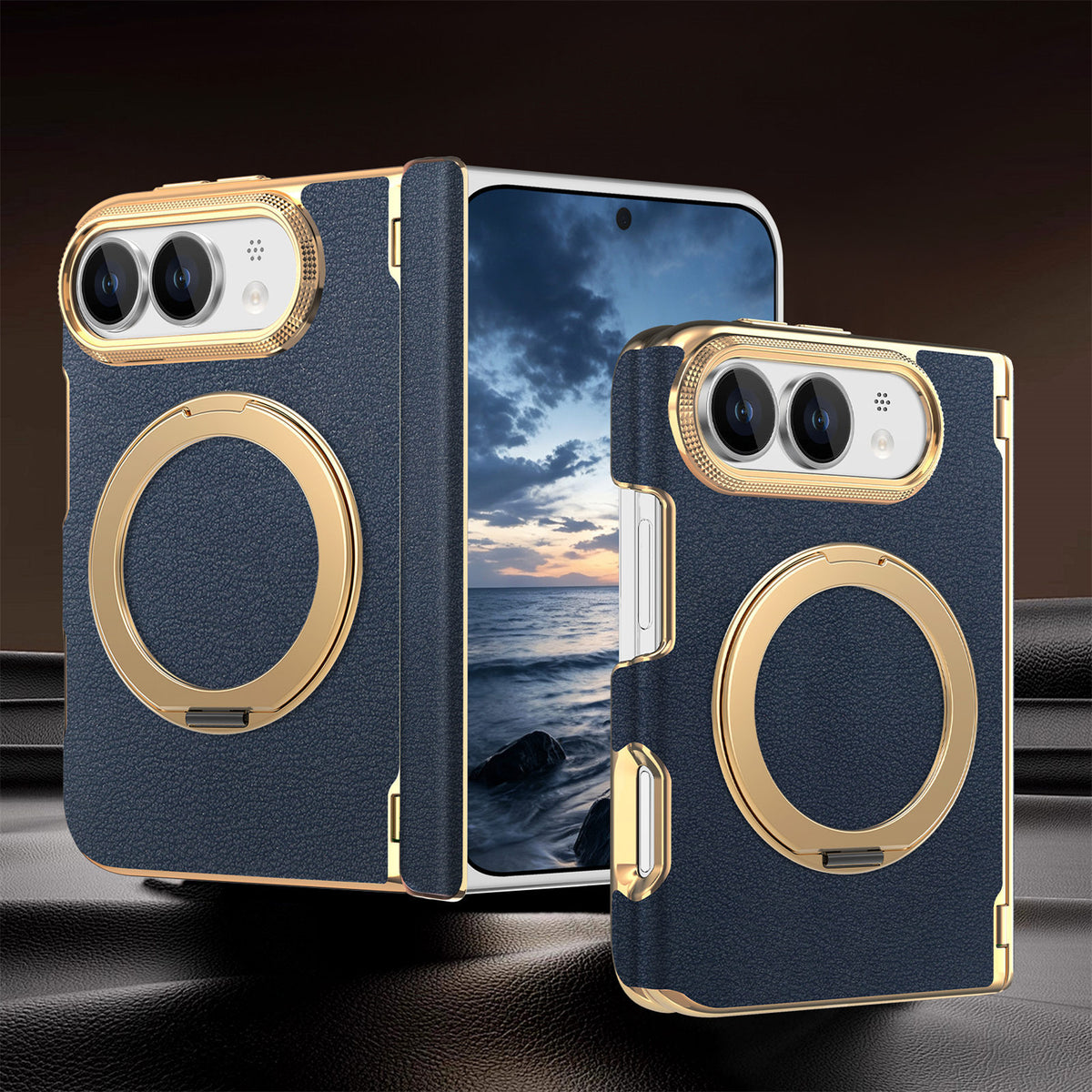 Premium Diamond Pattern Magnetic Large Window Apple Phone Case