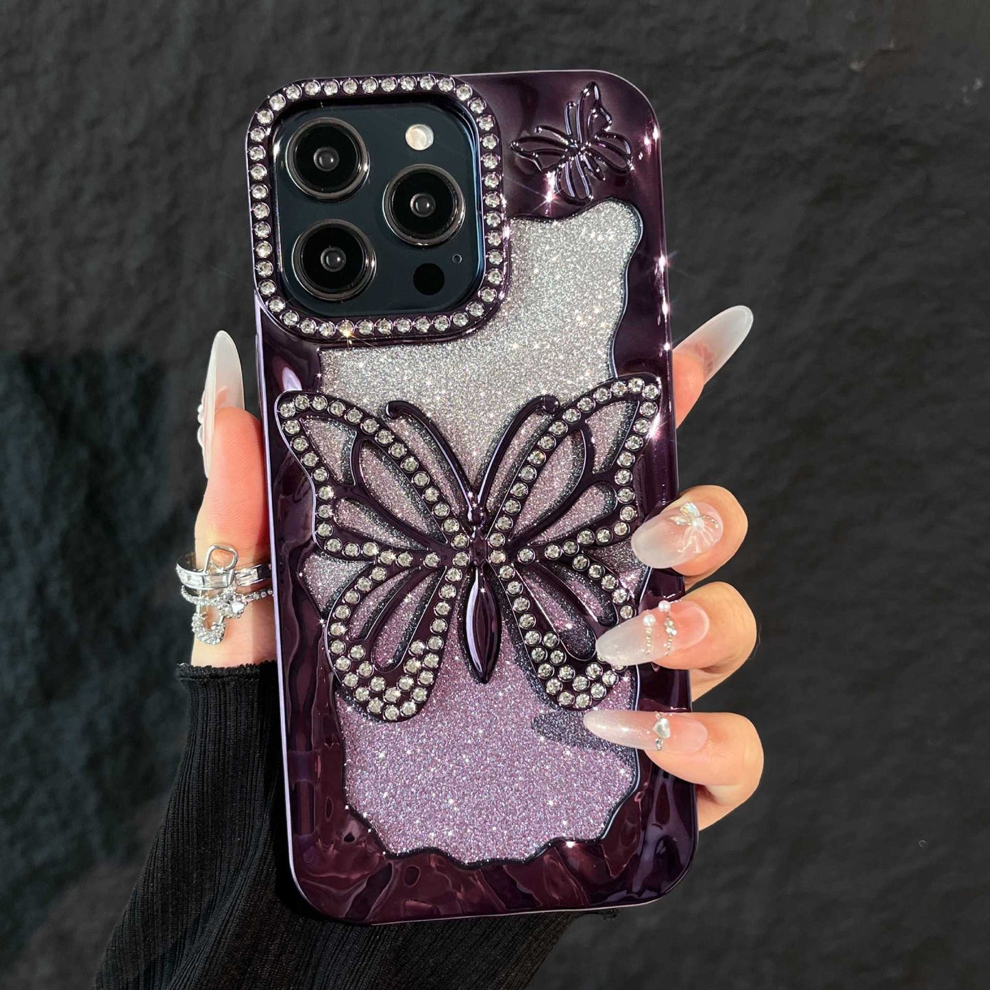 Electroplated glitter rhinestone butterfly Apple phone case