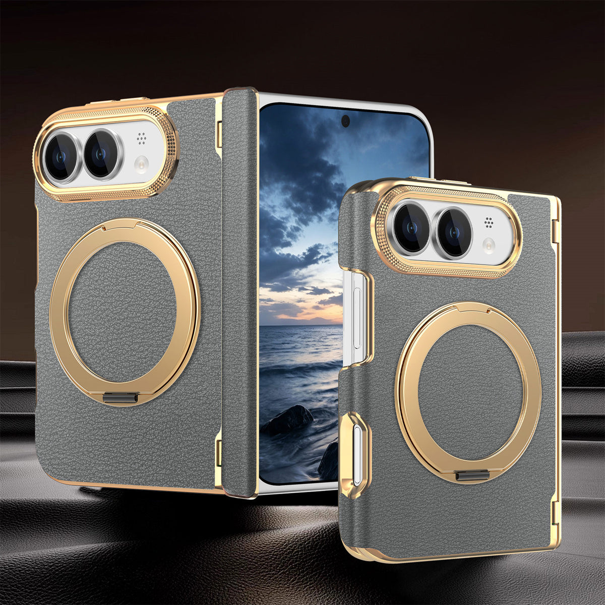 Premium Diamond Pattern Magnetic Large Window Apple Phone Case