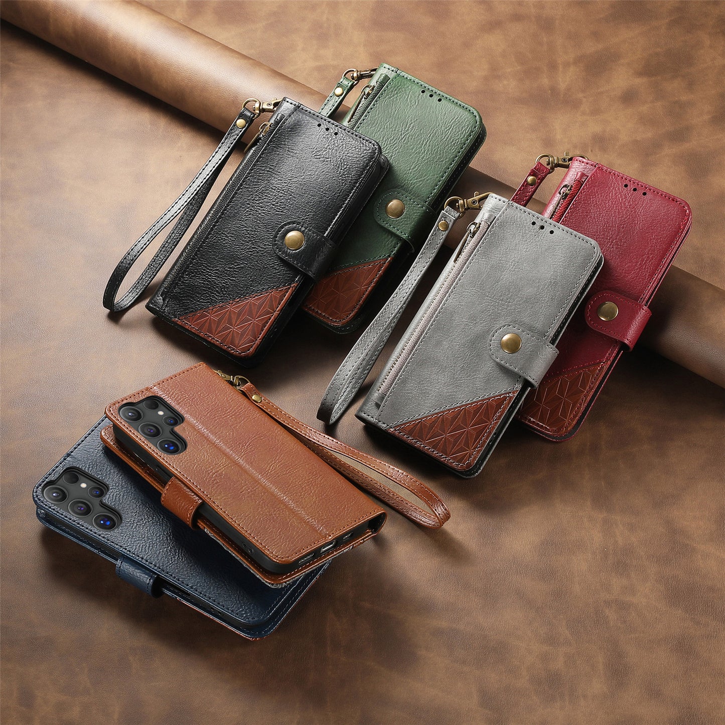 Business color-blocked leather Samsung phone case