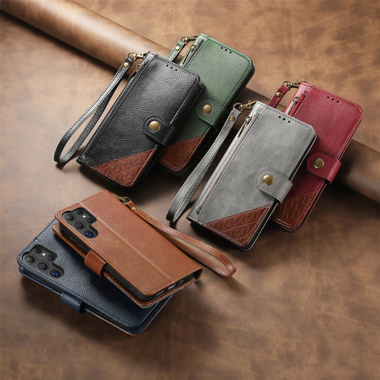 Business color-blocked leather Samsung phone case